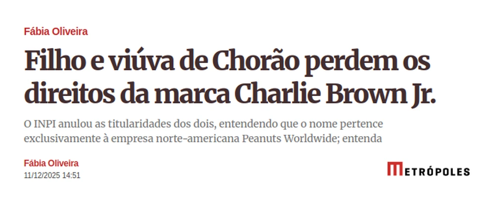 Filho e viúva de Chorão perdem os direitos da marca Charlie Brown Jr.